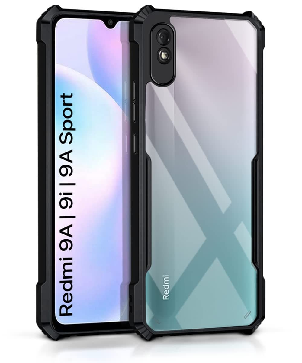 WOW IMAGINE Shock Proof Clear Back Case Mobile Cover for Redmi 9A | 9i | 9A Sport (Hard | Hybrid PC + TPU | Full Armour Device & Camera Protection | Black)