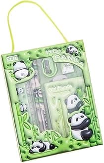 PRIME DEALS Kids Panda Stationary Kit for Girls Pencil Pen Book Eraser Sharpener - Stationary Kit Set for Girls/Birthday Gift (Panda 6 Pcs), Green