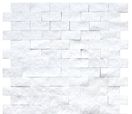 Thassos White Marble 1x2 Split-Faced Brick Mosaic Tile (1 Square Foot)