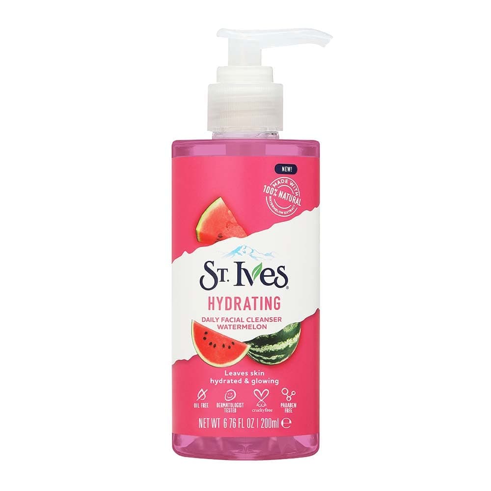St. Ives Watermelon Hydrating Face Wash with 100% Natural Watermelon Extracts & Hyaluronic Acid| Exfoliating Scrub Deeply Hydrates for Glowing Skin| Paraben-Free| Dermatologically Tested| 200 ml
