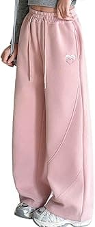 Boys' Open Bottom Fleece-Lined Sweatpants with Pockets High Elastic Waist Baggy Wide Straight Leg Pants 5-15 Years