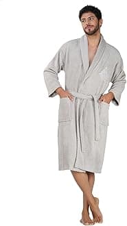 Rangoli Royal Bamboo Premium Bathrobe For Men | Ultra Soft Bamboo Yarn Lightweight Bathing Robes | 460 GSM Highly Absorbent & Quick Drying Luxurious Bath Gown | Knee Length Bath Robe - Grey