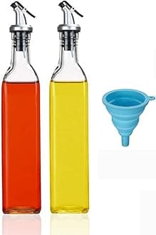 500 ml Glass Oil Dispenser Bottle with Spout; Leak-proof Design with Silicone Funnel (Pack of 2 Oil Bottle +1 Funnel), Transparent