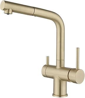 3 Way Kitchen Faucet 360° Swivel Brass Kitchen Mixer Faucet-Grey(Brushed Gold)