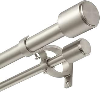 Kemmie 1" Window Treatment Curtain Rod with Cylindrical Cap Finials, Double Drapery Rod Adjustable Length 36-72", Matted Nickel