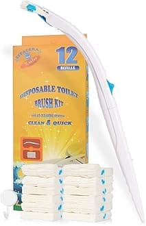 Disposable Toilet Bowl Brush Holder System, Fresh Refills for Bathroom Scrubber, 1 Toilet Brush+1 Holder+1 Cleaning Glove+12 Refills