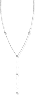 14K Gold Plated Drop Lariat Chain for Women - Gold Cubic Zirconia Long Necklace - Station Star Layered Beaded Y Necklace