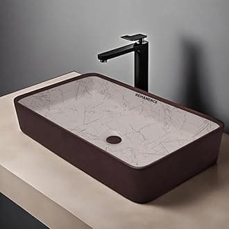 REMANENCE Designer Table Top Wash Basin For Bathroom | Ceramic Bathroom Sink | Wash Basin Over Counter Bathroom Basin (24 x 14 x 4 Inch) (Matte Brown N White SL 61)