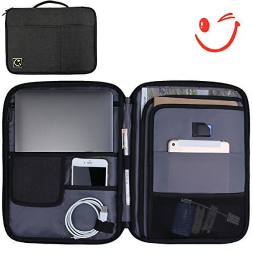 Hilike Multifunction Tablet Bags-A4 Document File Organizer Bag (Surface Waterproof)-Old Ipad pro 12.9''、Surface Book Pro,Storage for Travel Office -Black