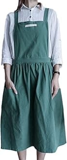 Cotton and linen Kitchen Cooking Aprons Dress for Women with Pockets Cute for Baking Painting Gardening Cleaning