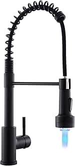 Black Kitchen Faucet with Pull Down Sprayer Single Hole Stainless Steel LED Faucet, Suitable for Farmhouses, RV, Laundry Room, Outdoor, and Campers. Llave para fregadero de cocina