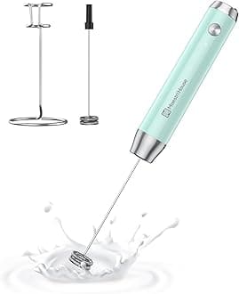 Maestri House Rechargeable Milk Frother with Stand, Handheld Electric Foam Maker Waterproof Detachable Stainless Steel Whisk Drink Mixer Foamer for Lattes, Cappuccino, LunaFro(Blue)