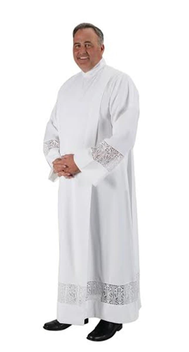 Polyester Latin Cross and IHS Lace Front Wrap Alb