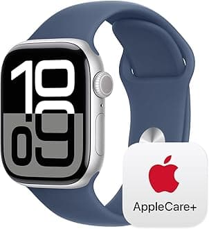 Apple Watch Series 10 [GPS + Cellular 42mm] with Silver Aluminium Case with Denim Sport Band - S/M. Fitness Tracker, ECG App, Always-On Retina Display, Water Resistant with AppleCare+ (2 Years)