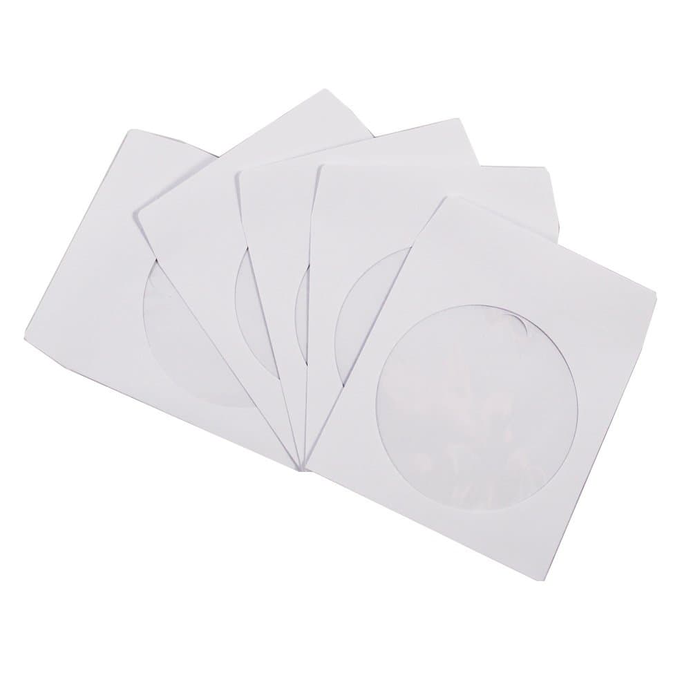 200 Pack Maxtek Premium White Paper CD DVD Sleeves Envelope with Window Cut Out and Flap, 100 GSM Paper.