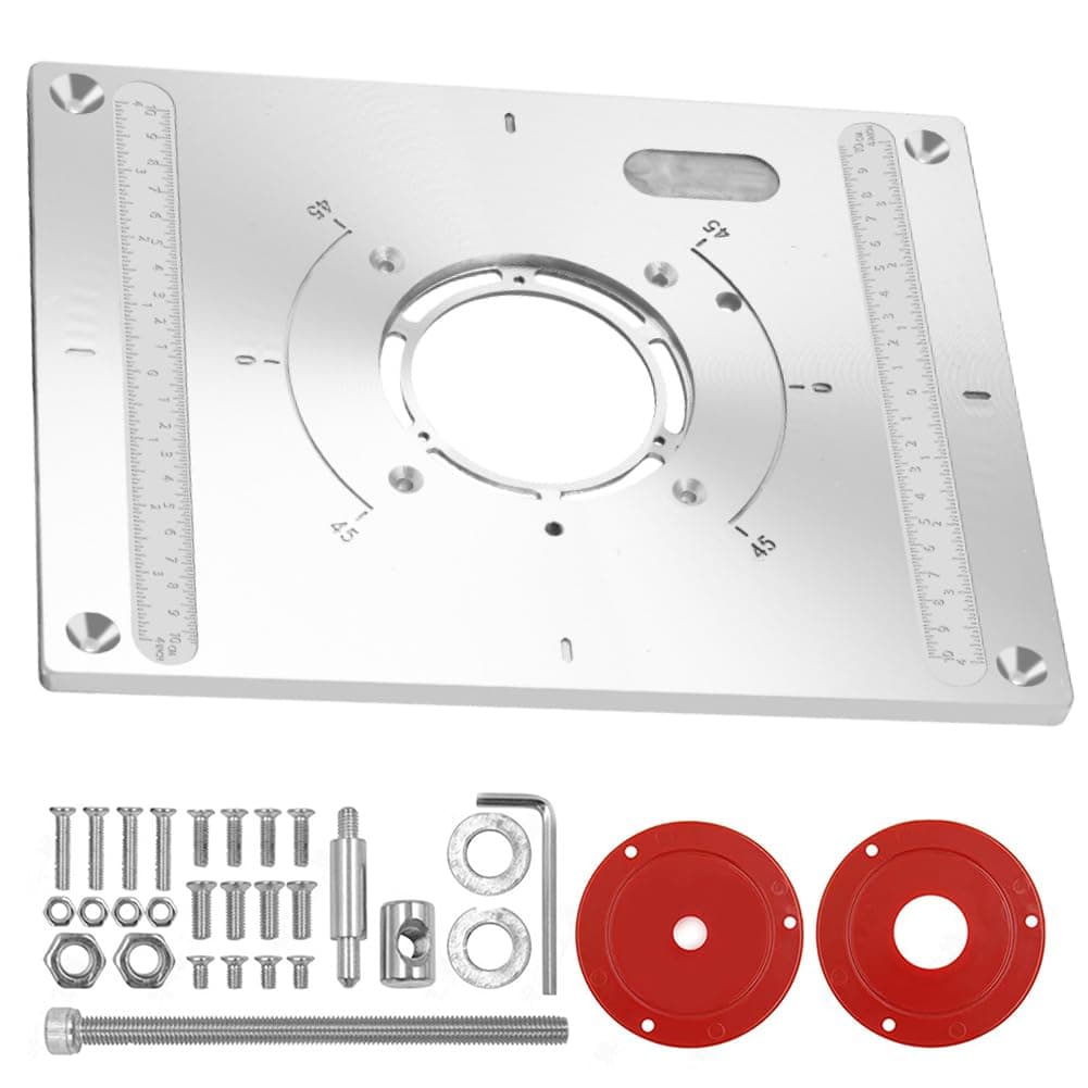 Router Table Insert Plate, 300 X 235 X 9.5mm Aluminum Router Insert Plate DIY with 2 X Router Table Insert Ring and Screws for Wood Trimmer Router