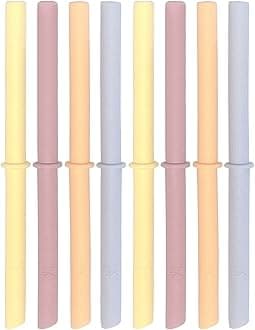 Elk and Friends Adult & Kid's Reusable Silicone Straws with Stopper for 8oz & 10oz Mason Jars or Tumblers, Pack of 8 Colorful Straws 6.3"