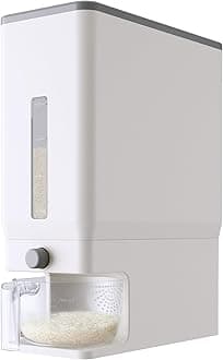 LifewitRice Container 25.4 Lbs, Rice Dispenser with Measuring Cup, Cereal Containers Storage, Sealed Moisture Proof Rice Bucket, Dry Food Grain Flour Soybean for Kitchen Pantry Household, White