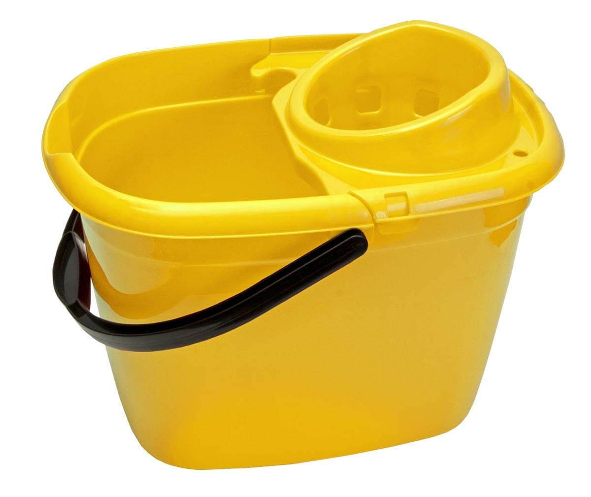 Plastic Mop Bucket with Wringer 12 Litre – Colour Coded Cleaning Floor Plastic Mop Bucket with Side Lip for Easy Pouring for General and Small Area Cleaning - Yellow