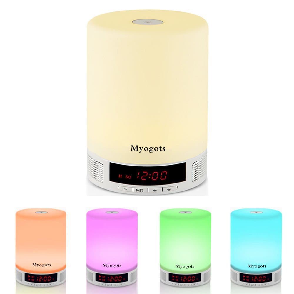 LED Bluetooth Speaker Dimmable Night light with Touch Control Wireless Bluetooth 4.0 Speaker,Hands Free Calling Mic, Micro TF SD Card, 10W Alarm Clock Music Player LED Table Lamp - WHITE