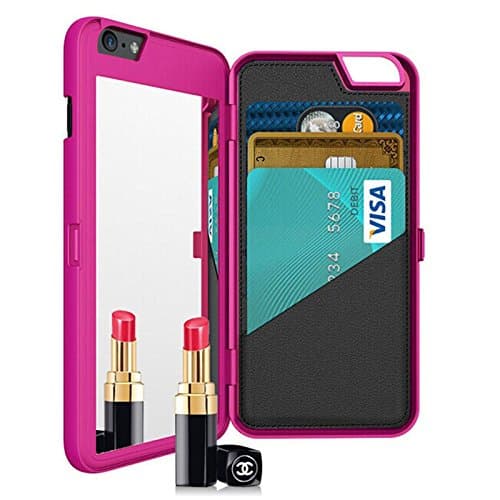 iPhone (4.7"): Dual Function Cosmetic Mirror Case Card Wallet Back Cover Shell For iPhone 6 & iPhone 6S (Pink)