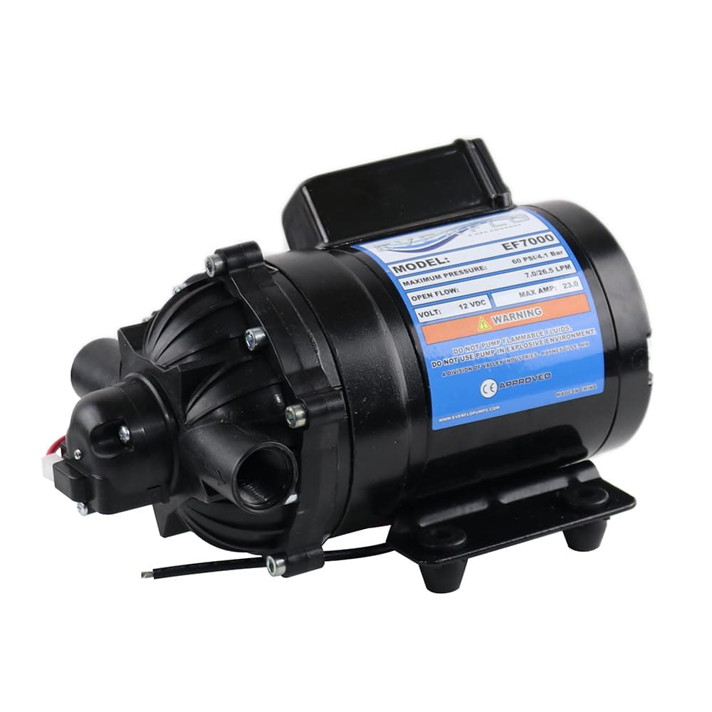 Everflo EF7000-BOX 7.0 GPM 12V Diaphragm Pump-1/2 FNPT Ports, Black