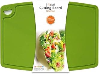 Liflicon Extra Large Thick Silicone Cutting Board 14.6'' x 10.43'' Chopping Board Flexible Cutting Mats Dishwasher Safe-Green