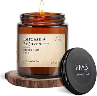 - Refresh & Rejuvenate Aromatherapy Scented Candle | Citrus & Sea Salt | 100% Natural Wax & Lead Free Wick | Upto 30 Hours of Clean Burning | Smokeless & Non-Toxic Candles | 100gm