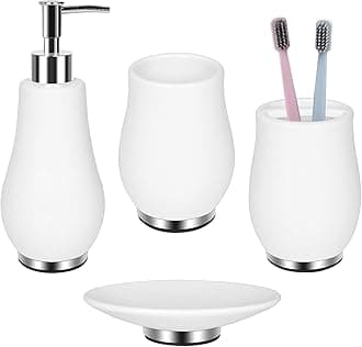 RQYIXI Bathroom Accessories Set 4 Pcs Toothbrush Holder Soap Dispenser Cerami...