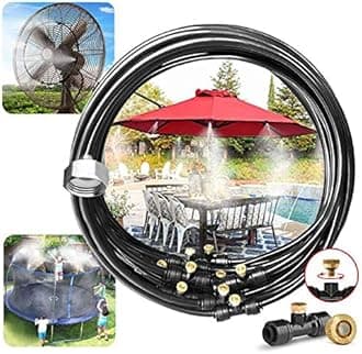 LANDGARDEN Outdoor Misting Cooling System,49FT Misting Line,15 Brass Mist Nozzles for Patio Garden Greenhouse