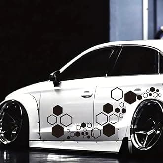 52 Grids Honeycomb Graphics Car Vinyl Decal Car Side Body Sticker Hexagon Geometric Pattern Vinyl Sticker Decoration Exterior Accessories for SUV Sedan Pickup Vehicle (Black)