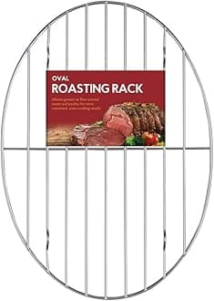 HIC Kitchen Roasting Oval Baking Rack, Chrome-Plated Steel Wire, For Even Cooking And Juicy Results, 11.75 x 8.5 x 0.375-Inches