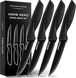 Home Hero Ultra-Sharp Stainless Steel Kitchen Knife Set - Chef Knives Set (4 pcs Steak Knife Set - Black)