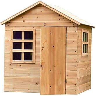 Big Game Hunters Wooden Playhouse with Floor, Door, Windows and Wooden Floor | Large Indoor Outdoor Playset for Kids and Toddlers Ages 2+ | 51" H x 41" W x 38" D (Playhouse with Floor)