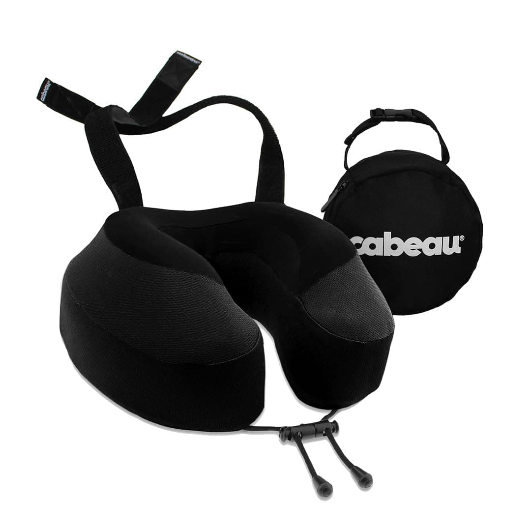 - Cabeau Evolution S3 Airplane Travel Pillow for Long Flights - Supportive Memory Foam Body Positioner with Seat Straps to Secure Your Head and Neck and Provides 360 Support (Jet Black)