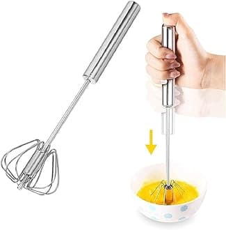 MARKQ Semi-Automatic Egg Whisk, 10 Inch Stainless Steel Handheld Whisk For Home Blending, Milk frother, Whisking, Egg Beating, Stirring, Hand Push Rotary