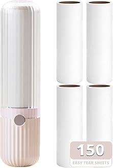 Sgdazo Compact Lint Roller with 150 Sheets - Portable Pet Hair Remover for Clothes, Furniture, and Travel Essentials Household Use, 1 Handle+5 Roller Refills (Pink)