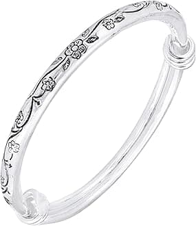 YELLOW CHIMES Exclusive Classic Design Adjustable Silver Plated Antique Designer Kadda Bangle for Women and Girls, One Size