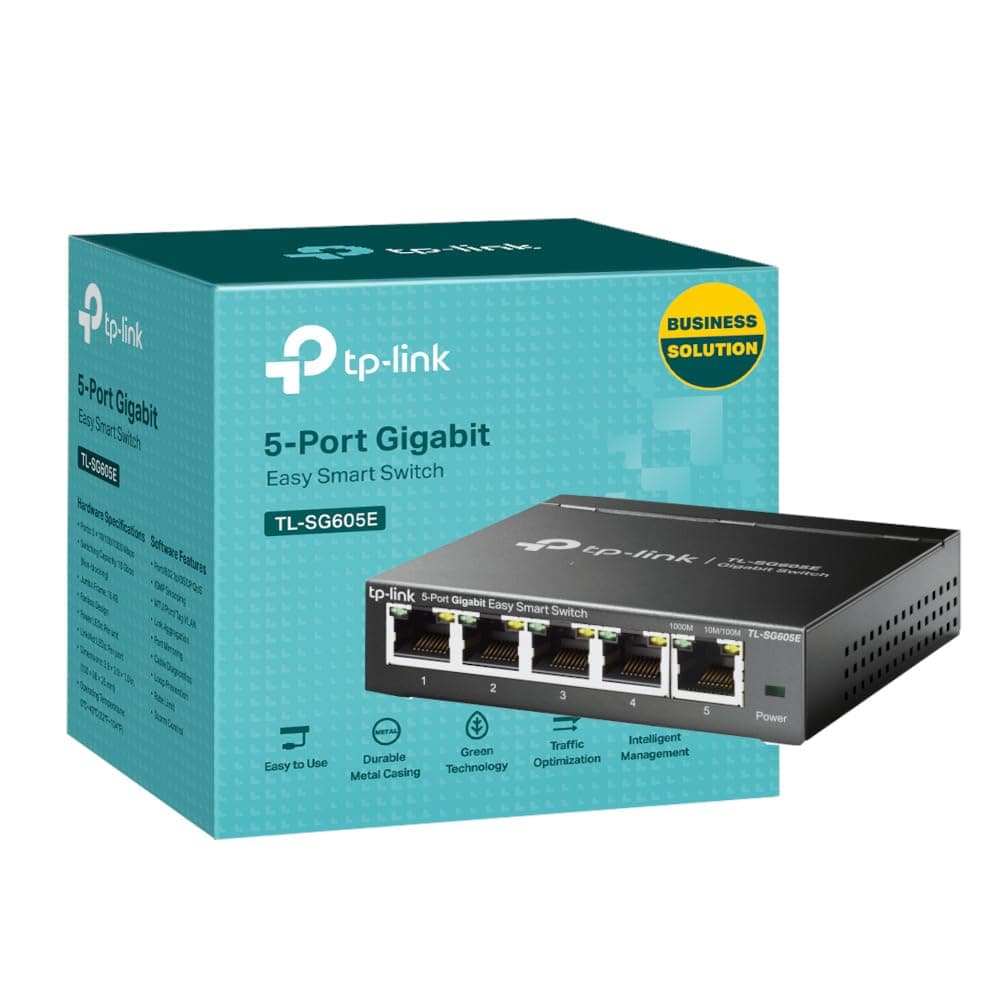 TL-SG605E Managed Network Switch, 5-port Ethernet Splitter, Gigabit High-speed Ethernet Switch, Plug & Play, Metal Case, Centralized Cloud Management, Power Saving, Desktop or Wall Mount