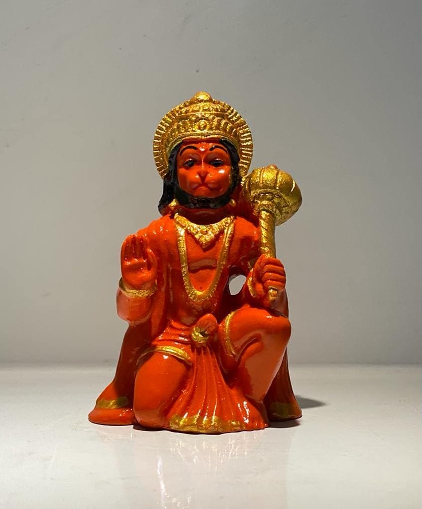 Hanuman Ji Ki Murti in Blessing Posture with Gada Sitting Lord Balaji Bajrangbali Sankat Mochan Bhagwan Idol for Temple car Dashboard Home Decor Statue Gift