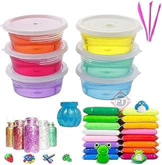 Firstly T DIY Multicolor Scented Magical Slimy Slime Gel Jelly Set Kit Air Dry Magic Crystal Clay Putty Toy Kit for Girls Boys Kids Slime with Glitter | Charms | Glitter Set (6 Slime+12 Clay+ 1 Pot)