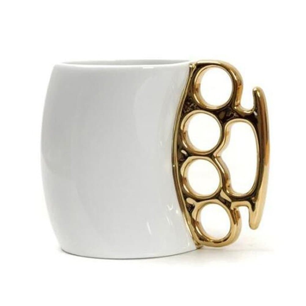 Creative Funny Boxing Coffee Mug Cup, Cool Ceramic Black Cup with Golden Handle