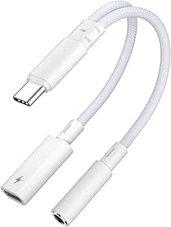 Vcddom USB C to 3.5mm Headphone and Charger Adapter, 2 in 1 Type C to Aux Audio Jack Hi-Res DAC and PD 60W Fast Charging Dongle Cable for iPhone 16/15 Pro Max, Galaxy S25/S24/S23, Google Pixel 8/7