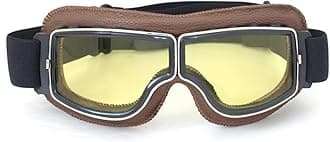 Motorcycle Goggles Vintage Aviator Pilot Style Leather Cruiser Scooter Motocross Goggles for Men, Women,Adults