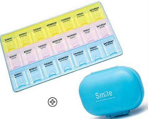 Weekly Pill Organizer for Morning Noon Evening - Medication Bundle with 4 Compartment Pill Organizer Box to Provide Convenient & Enough Storage Space for Travel Used.