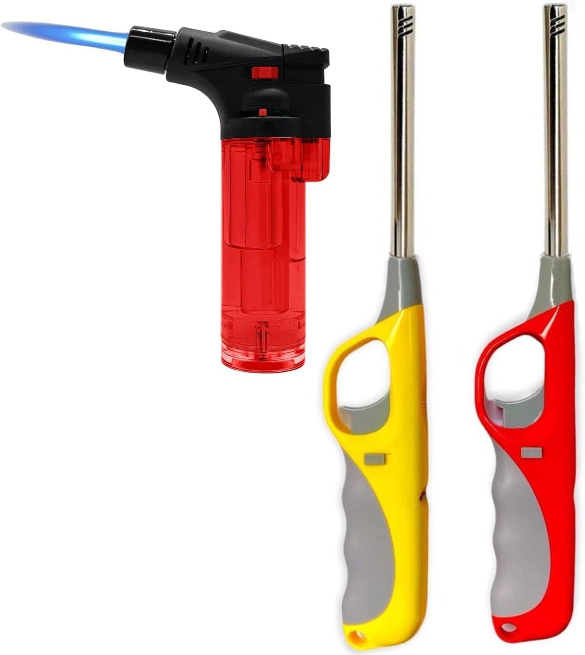 – MOMENT Gas Lighter for Kitchen Refillable 3 Pack Set, Multi-Purpose, Wind Resistant, Stainless Steel Long Nozzle Flame Lighter for BBQ Grill/Candle/Bakhoor Charcoal (Gas Not Included, Random Color)