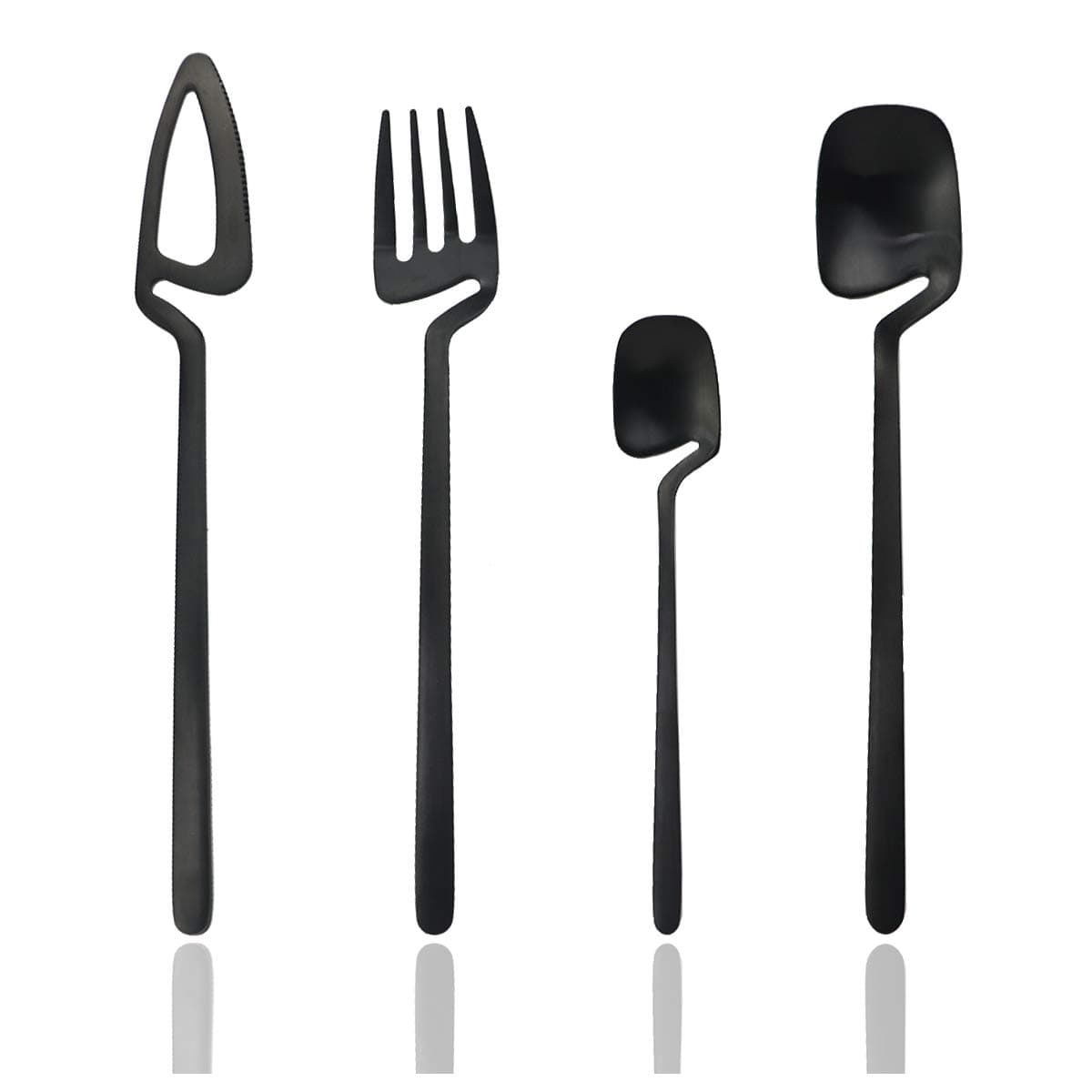 Hangable 24-Piece Silverware Set, Satin Finish Flatware Cutlery Set Service for 6, Knives/Forks/Spoons Included, Dishwasher Safe (Matte Black)