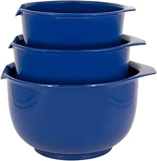 Mixing Bowls with Pour Spout, Set of 3 | Nesting Design Saves Space | Non-Slip, BPA Free, Dishwasher Safe Plastic | Kitchen Cooking and Baking Supplies, Blue