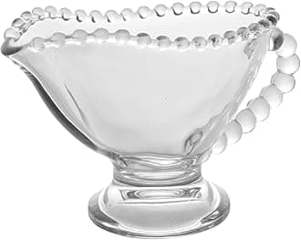 WOLFF - Pearl Beaded Crystal Gravy Boat with Handle - Gravy Bowl for Sauces, Salad Dressing and Creamer Pitcher - Luxury Glassware, Thanksgiving Gravy Dish - Dinner Accessories - 5 fl oz Clear