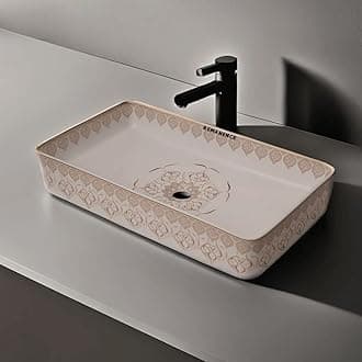 REMANENCE Designer Table Top Wash Basin For Bathroom | Ceramic Bathroom Sink | Wash Basin Over Counter Bathroom Basin (24 x 14 x 4 Inch) (Moroccan Design SL 94)